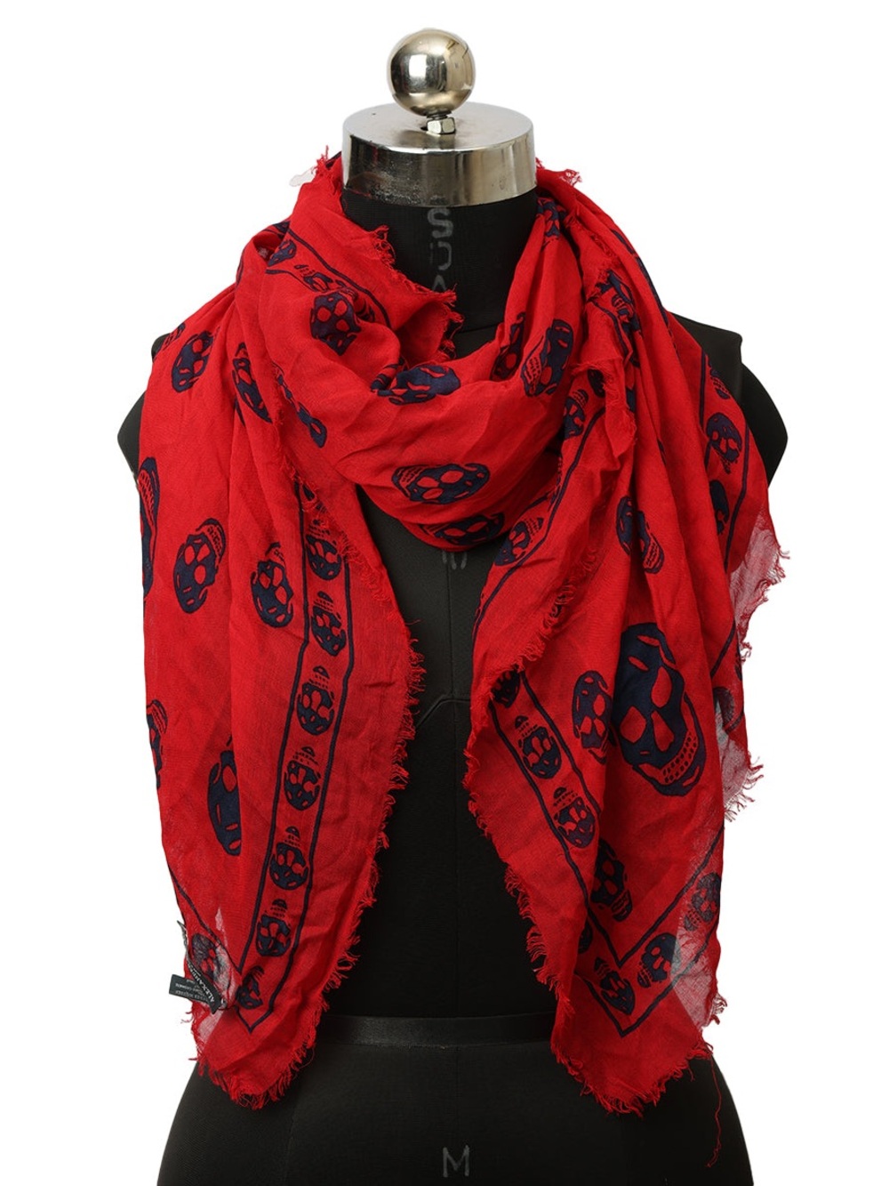 Alexander McQueen Black Skull Print Red Scarf
